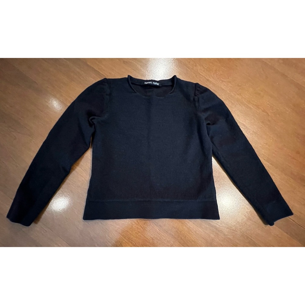 Hannes Roether Black Wm's Virgin Wool Sweater Size XS Rolled Hem Collar - Picture 3 of 15